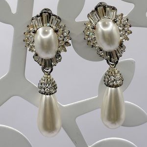 Vintage Rhinestone and Pearl Earrings-Bold Statement!